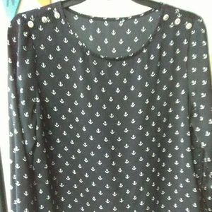 💐Anchor dark blue&buttons blouse size 10